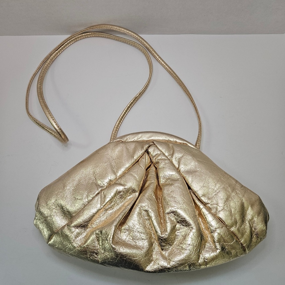 Park Avenue International Vintage 80s Gold Metallic Leather Pouch Clutch Bag USA - Picture 3 of 15
